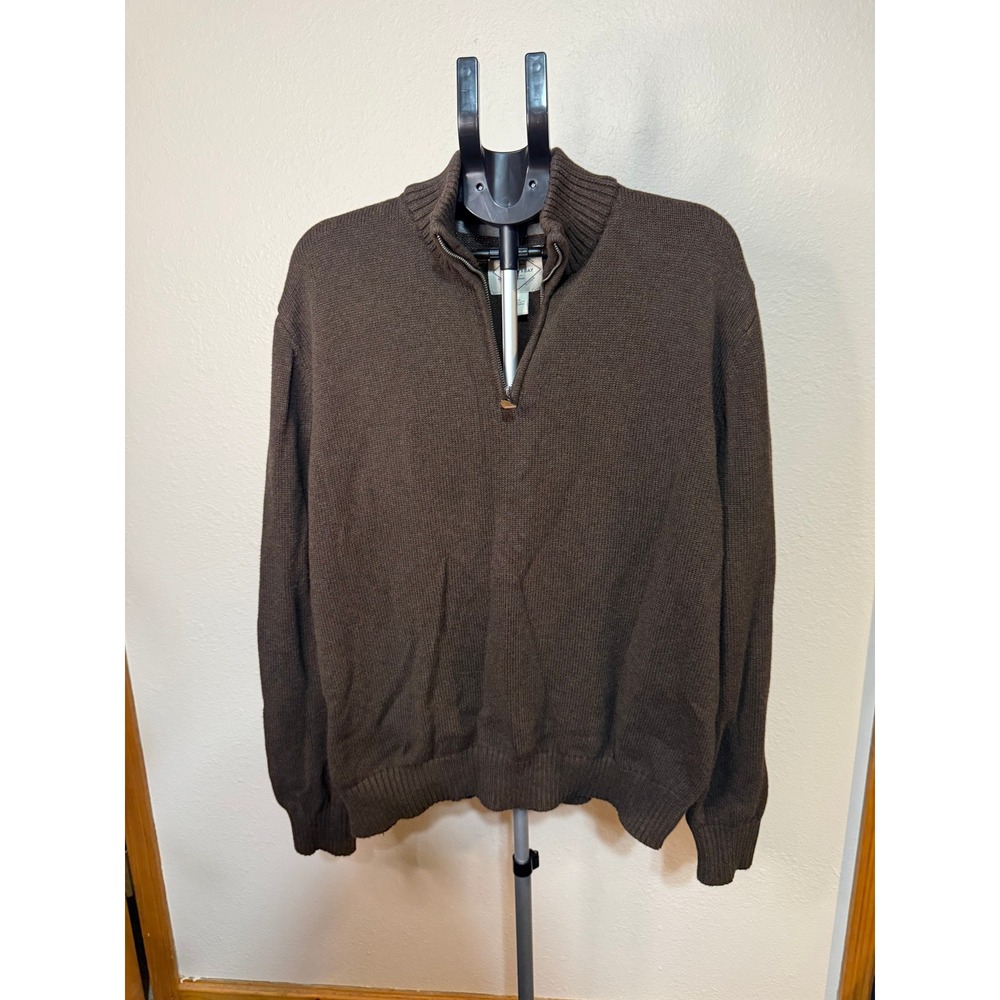 St. Johns Bay Mens XXL Brown 100% Cotton Quarter Zip Pullover Sweater Heavy